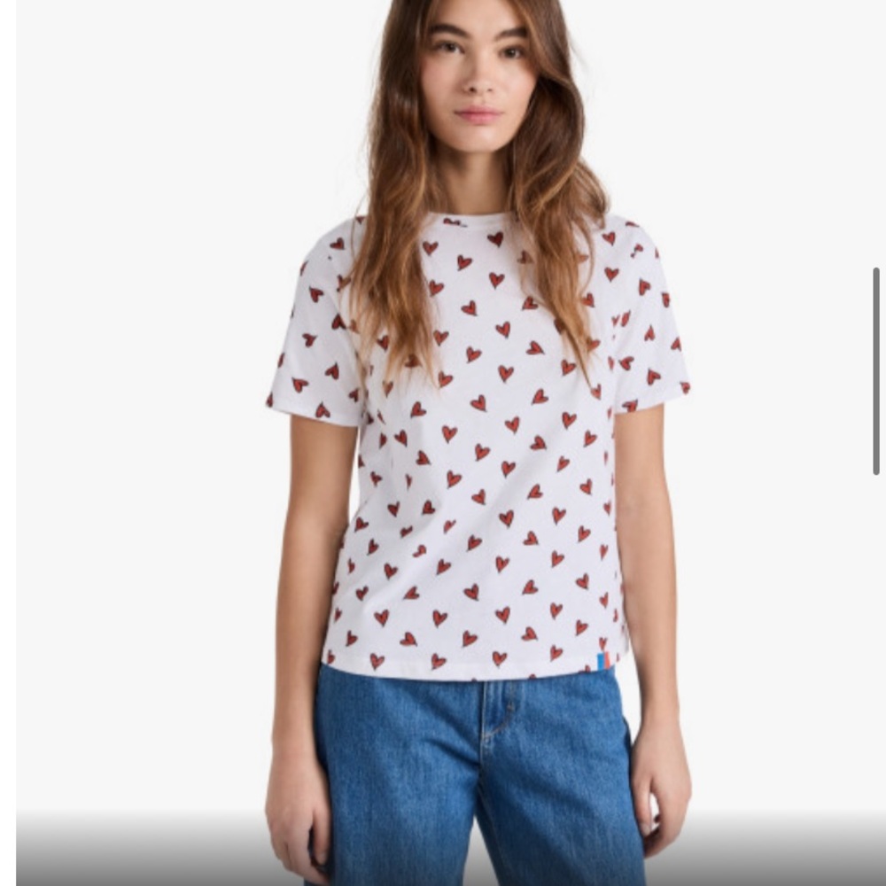 KULE White Short Sleeve Tee with Red Heart Print